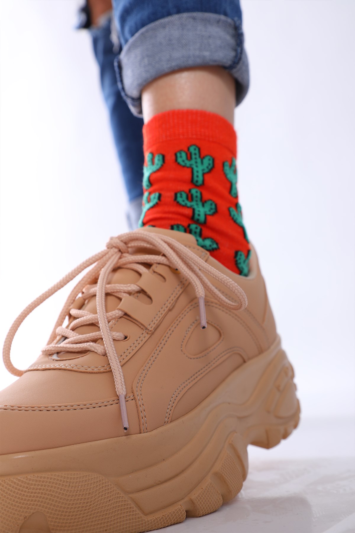 Eleanor Nude Mat Bağcıklı 6cm Taban Yüksekliği Kadın Spor Sneakers Ayakkabı 