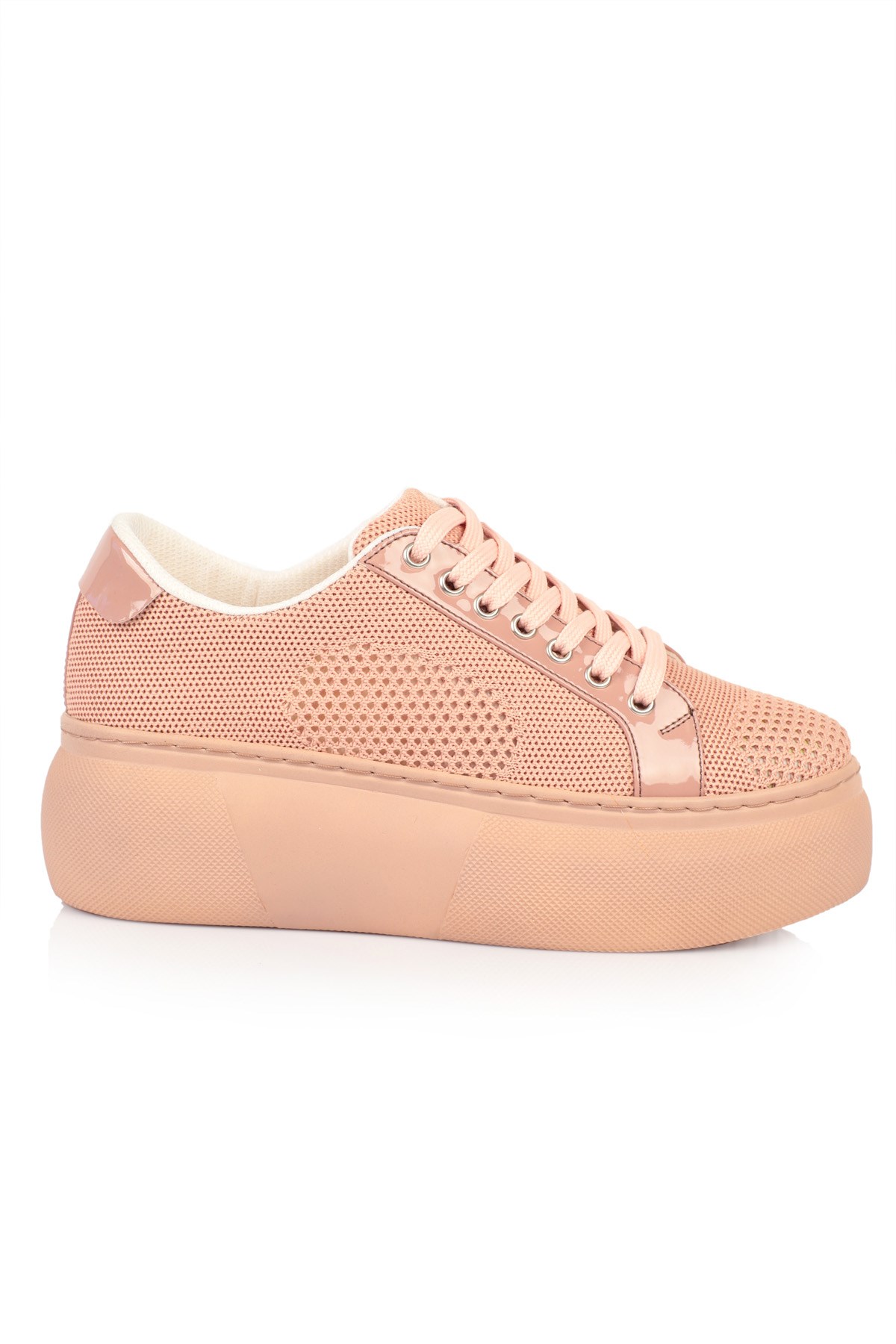 Sowna Pudra  Fileli 5cm Yüksek Tabanlı Kadın Sneakers