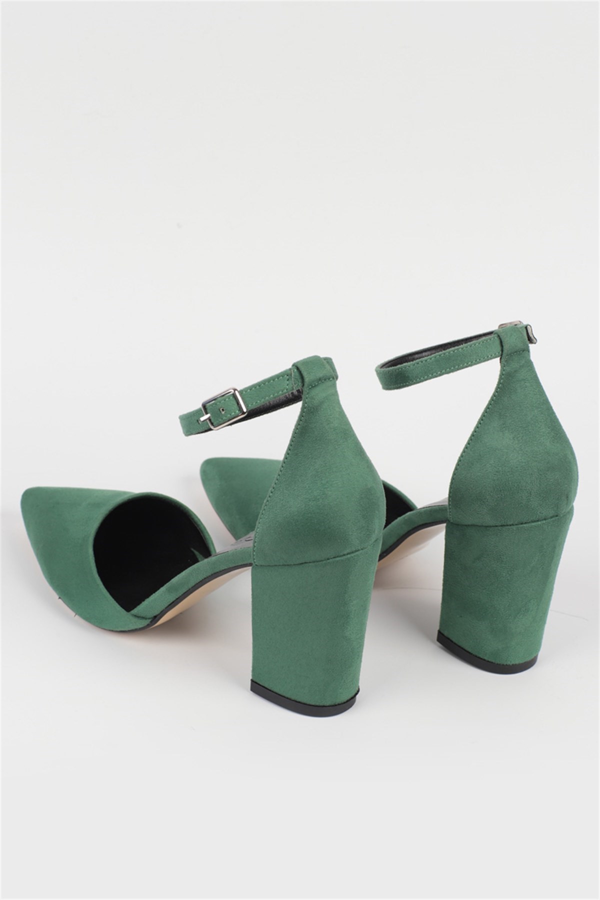 Valeri Yeşil Süet Sivri 8cm Kalın Topuklu Kadın Ayakkabı | Nizar Deniz