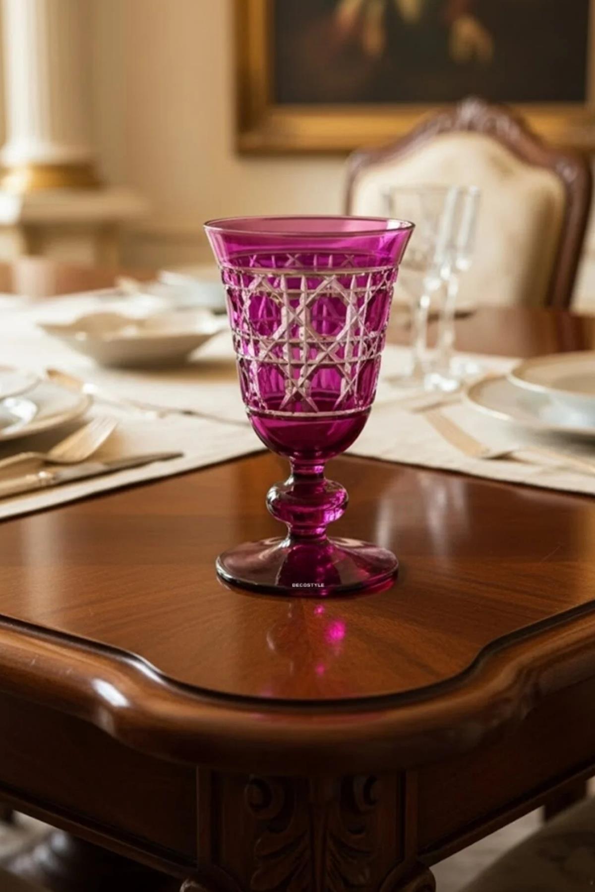 KadehlerGLORİA Pembe El Kesmesi Kadeh Bardak 200 ml - Tekli Lüks Cam Likör ve Şarap Sunumu