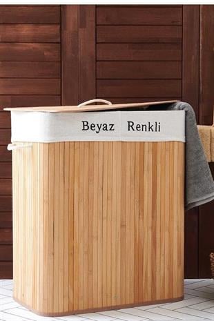 Sepet & DüzenlemeBambu Çift Hazneli Çamaşir Sepeti - Bej