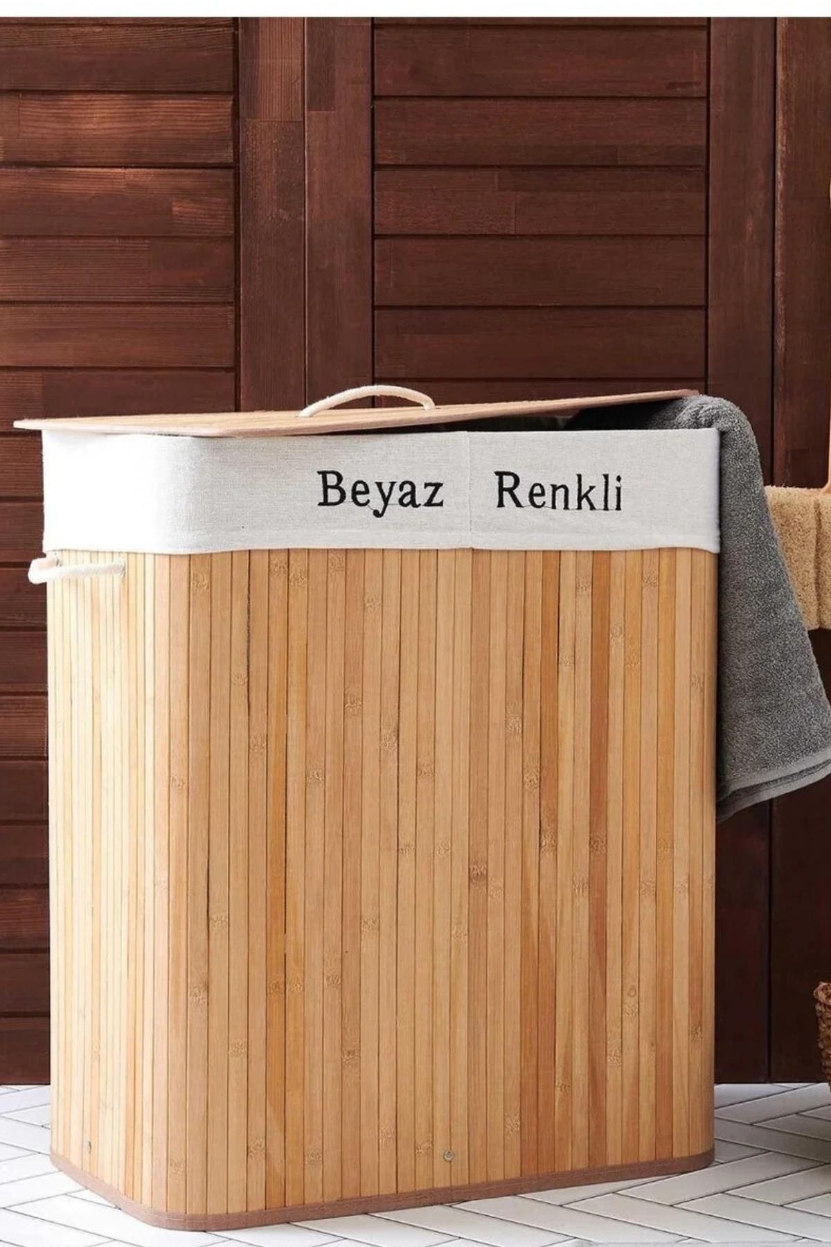 Sepet & DüzenlemeBambu Çift Hazneli Çamaşir Sepeti - Bej