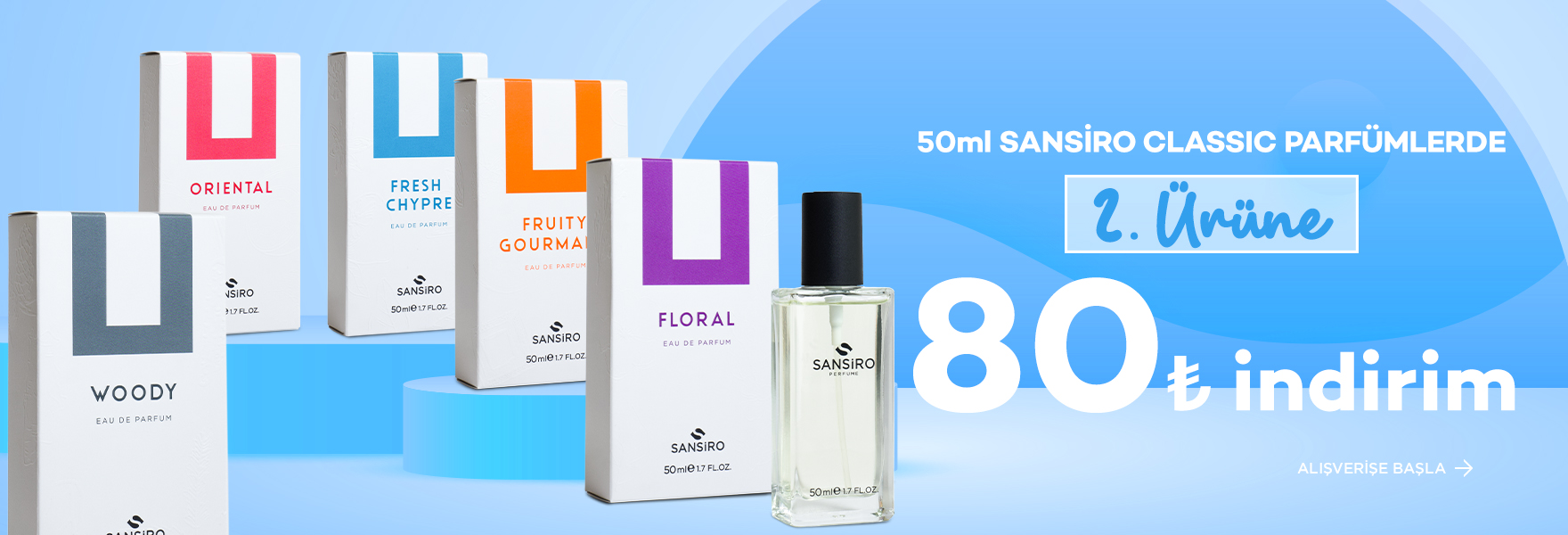 50ml Sansiro Classic Parfümlerde 2. Ürüne 80 TL İndirim