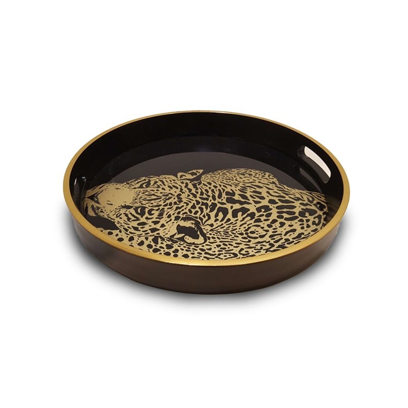 Fancy - Fancy Small Round Mırror Tray Tiger