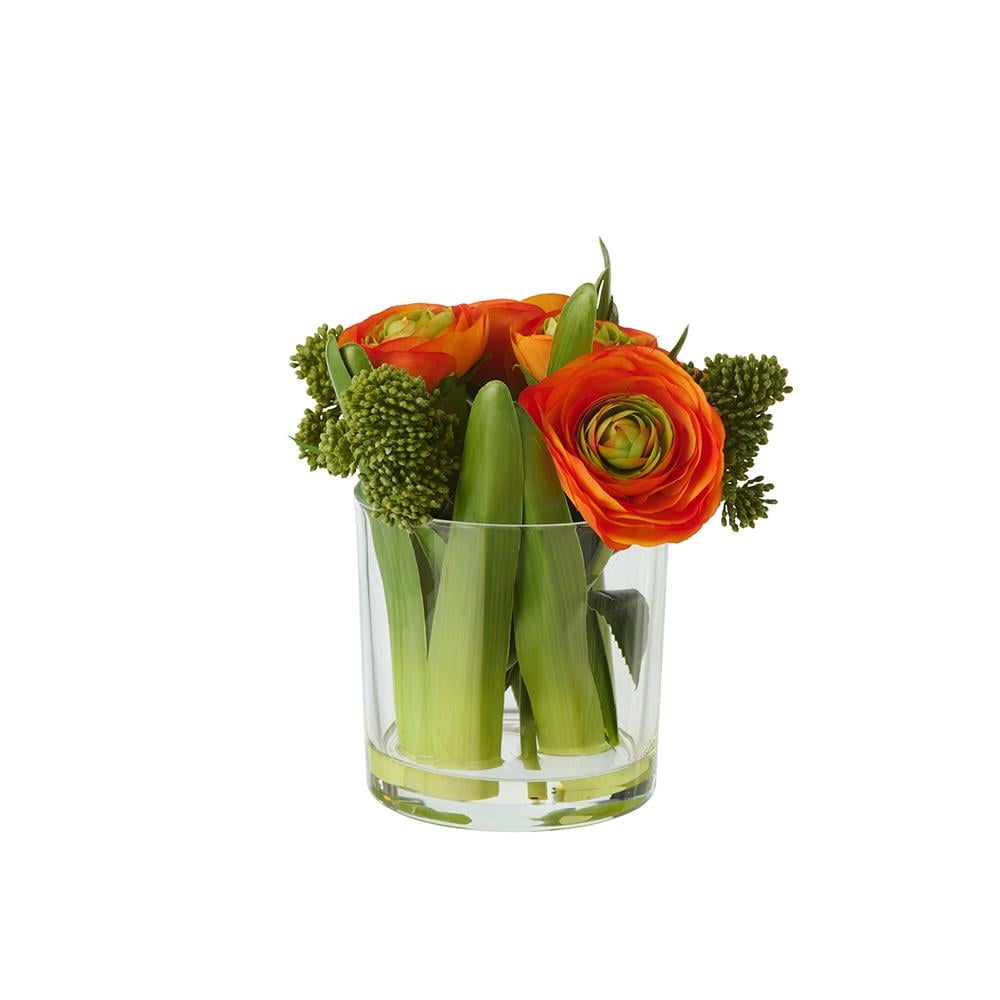 JOLIPA - Jolipa Ranunculus Turuncu / Şeffaf Vazo Küçük