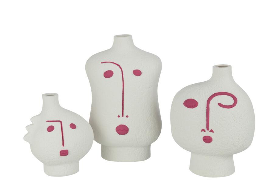 JOLIPA - Jolipa Vases Face Abstract Porcelain Fuchsia White Set 3