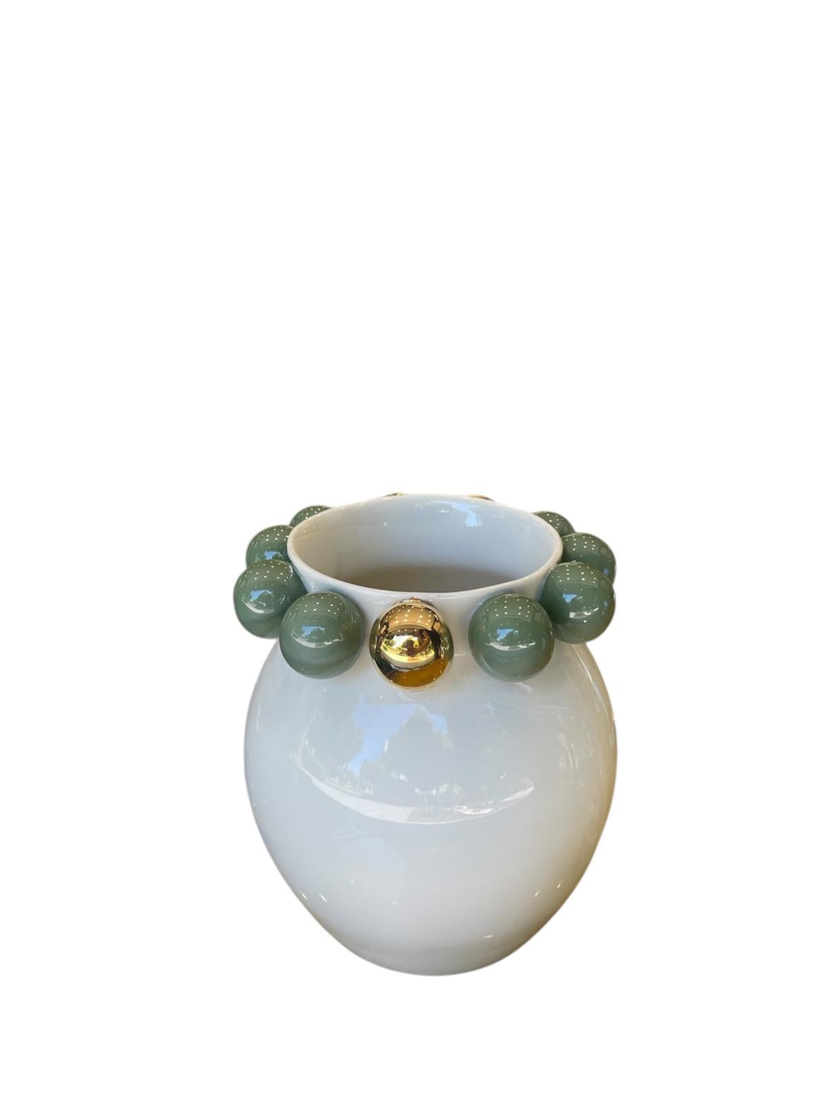 Maji Atelier - MAJİ COSMOS GOLD VAZO 15 CM (YEŞİL DETAYLI)