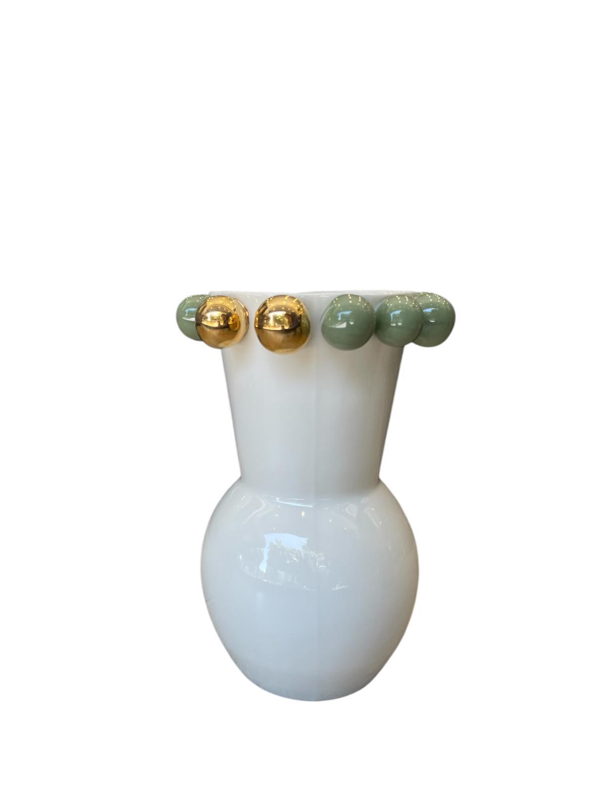 Maji Atelier - MAJİ COSMOS GOLD VAZO 23 CM (YEŞİL DETAYLI)