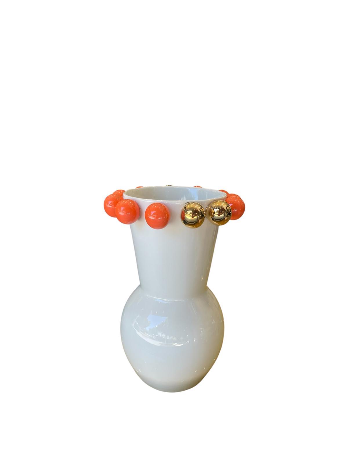 Maji Atelier - MAJİ COSMOS GOLD VAZO 23CM (TURUNCU DETAYLI)