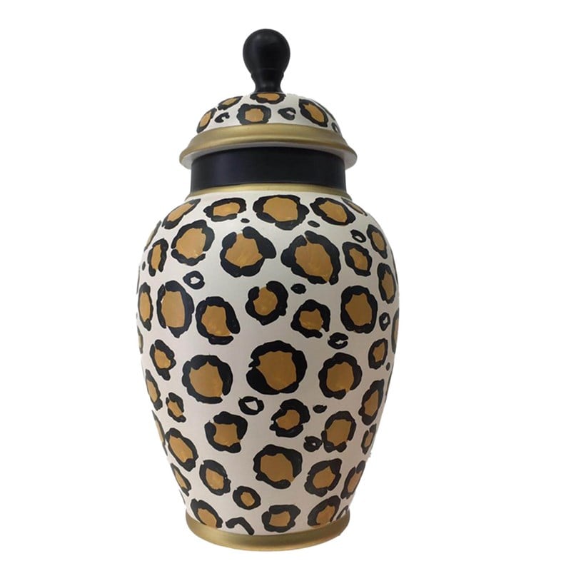 Fancy - Fancy POT W/LID CERAMIC BLACK/WHITE/GOLD LEOPARD