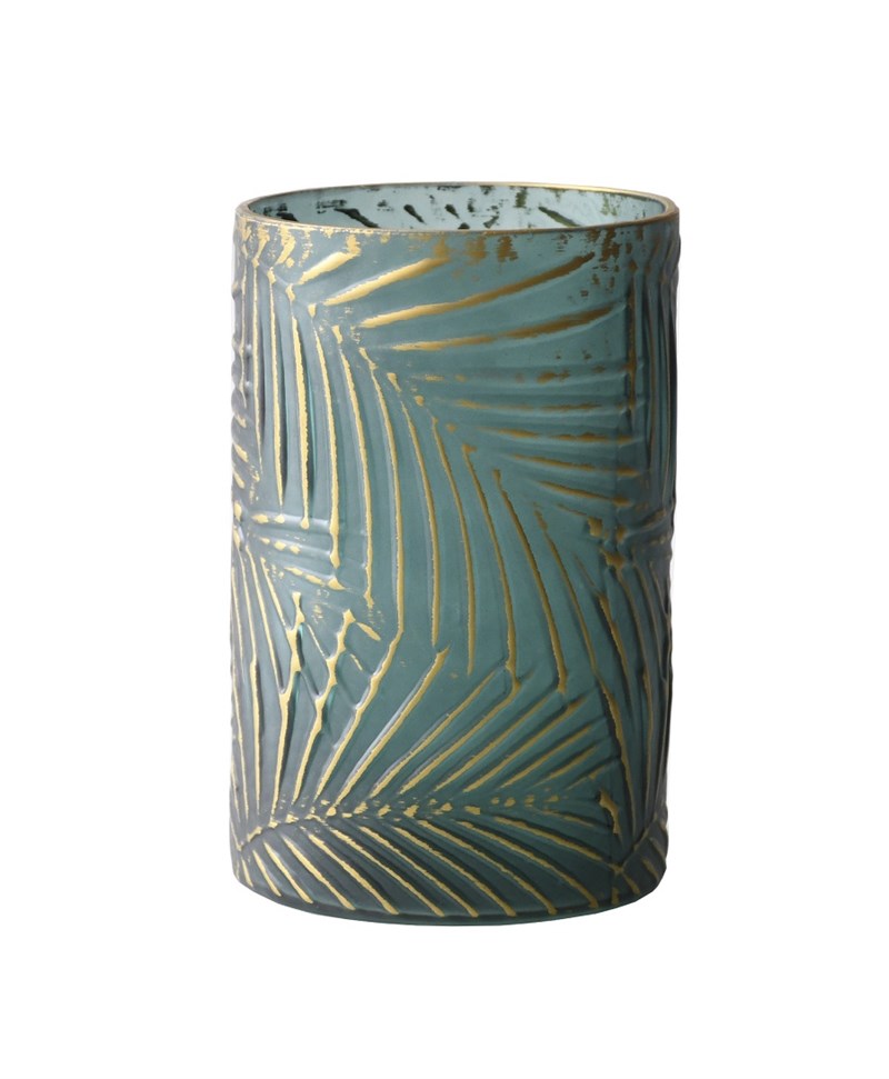 Fancy - Glass Hurricane Green Gold Palm