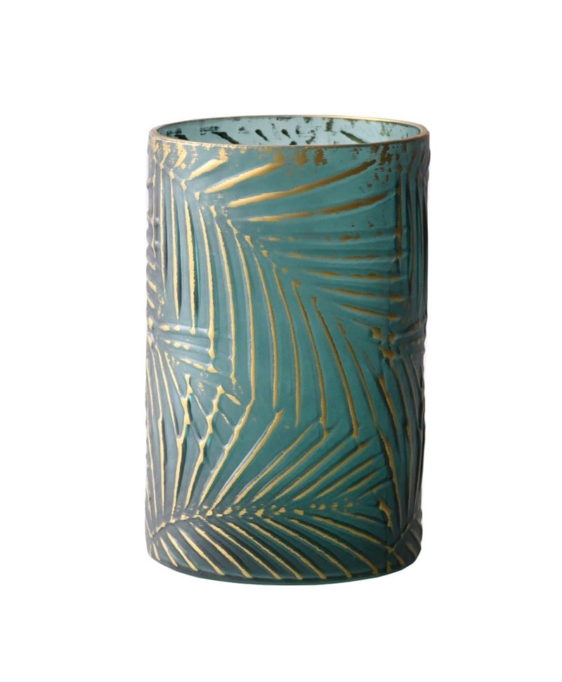 Fancy - Glass Hurricane Green Gold Palm