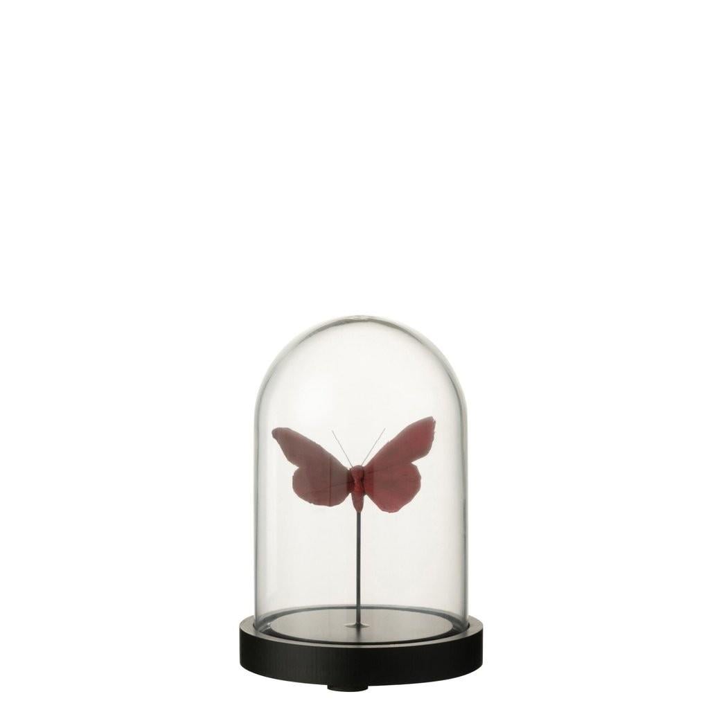 JOLIPA - Jolipa Bell Jar Butterflies Glass Red/Bordeaux Small