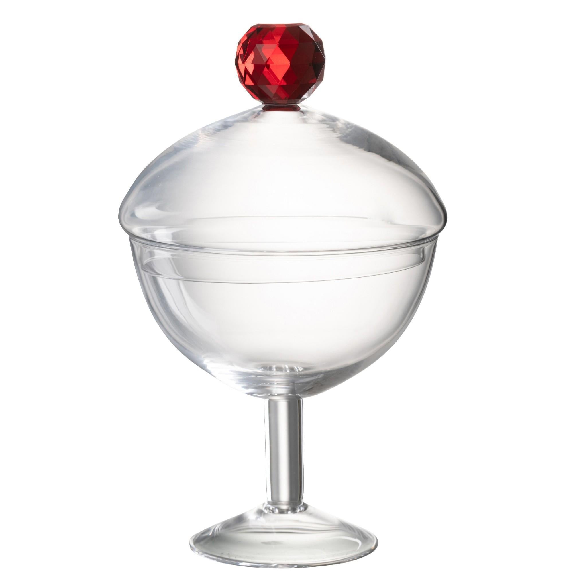 JOLIPA - Jolipa Storage Jar Diamond Crystal Glass Kırmızı Büyük