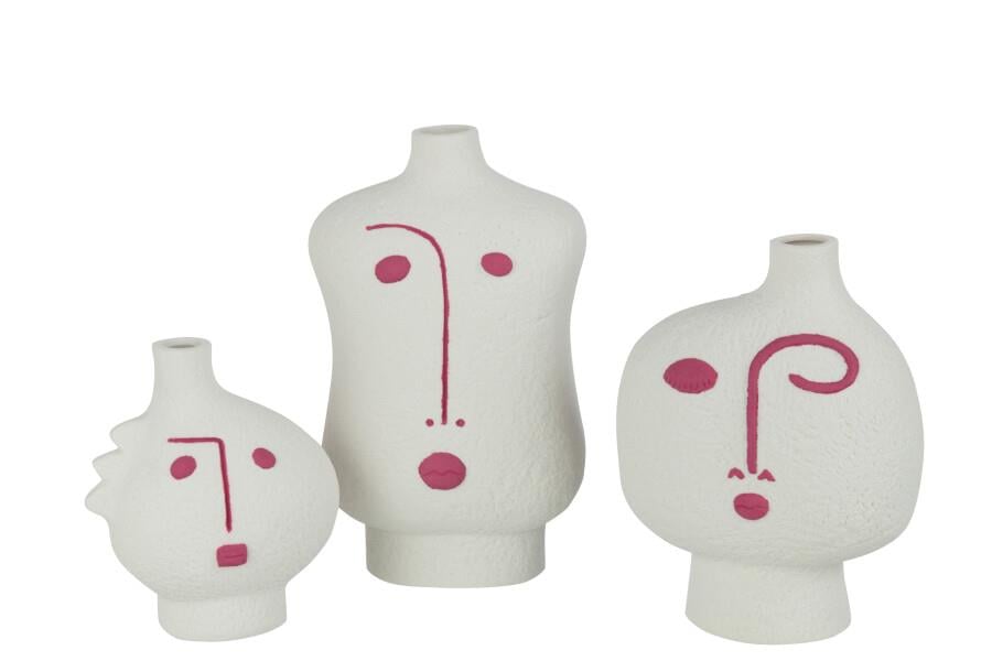 JOLIPA - Jolipa Vases Face Abstract Porcelain Fuchsia White Set 3