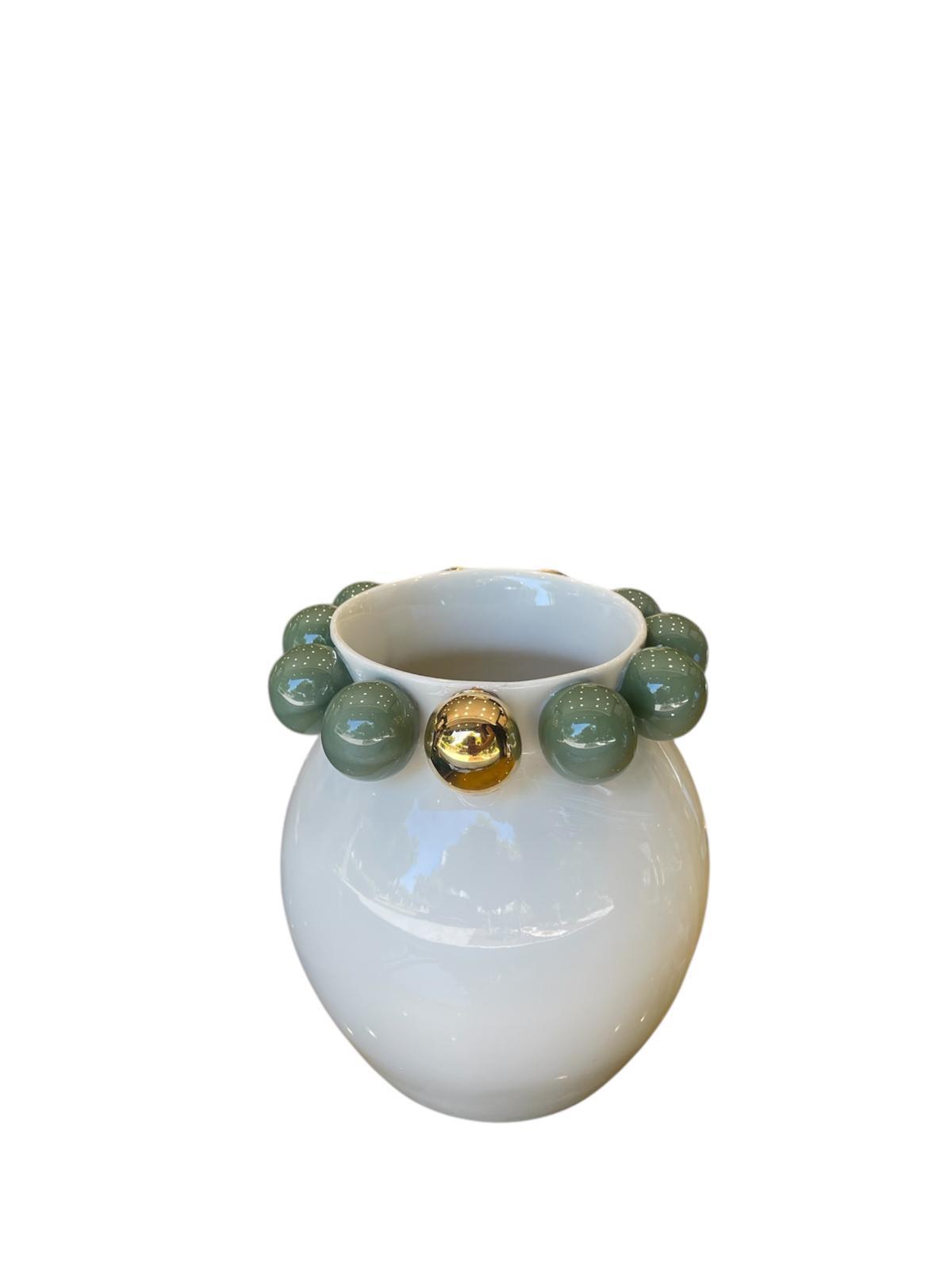 Maji Atelier - MAJİ COSMOS GOLD VAZO 15 CM (YEŞİL DETAYLI)