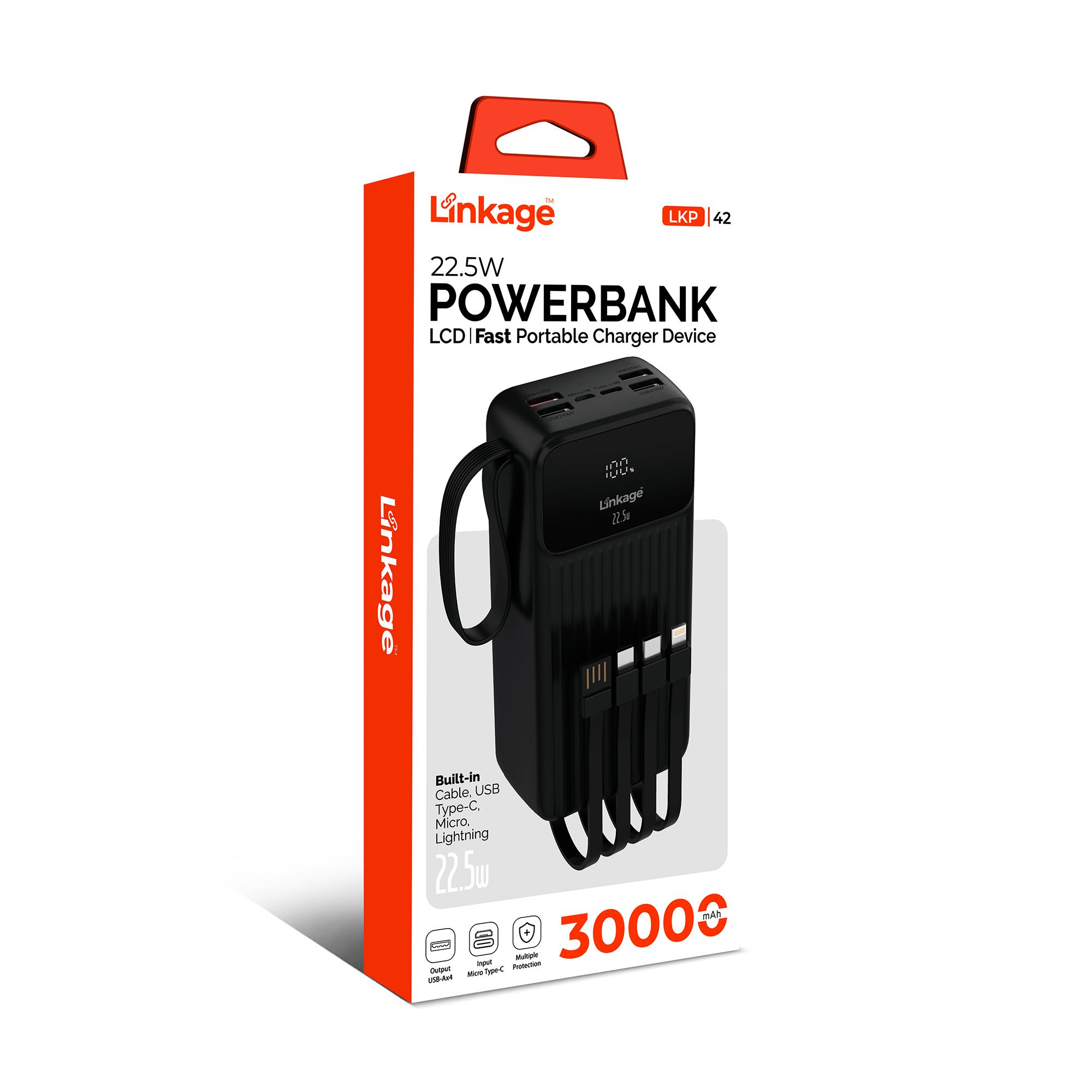 Linkage 30.000 Mah Hızlı, Kendinden Kablolu Taşınabilir Şarj Aleti/powerbank