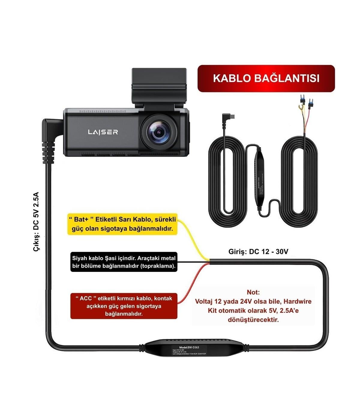 Laiser BW-D363 Hardwire Kit - Park Modu Kablosu - Type-C