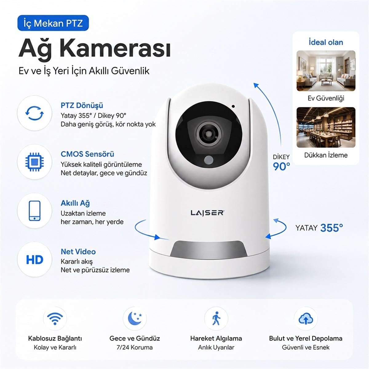 Laiser Bebek Evcil Hayvan Ve Ev Güvenlik Kamerası 1080p PTZ Kamera