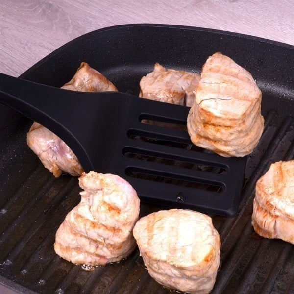 Lurch - Platin Silikon Delikli Spatula 32,5 cm Siyah - Yanmaz, Yapışmaz, Bükülmez, Çizmez, Tat ve Koku Bırakmaz - 240603