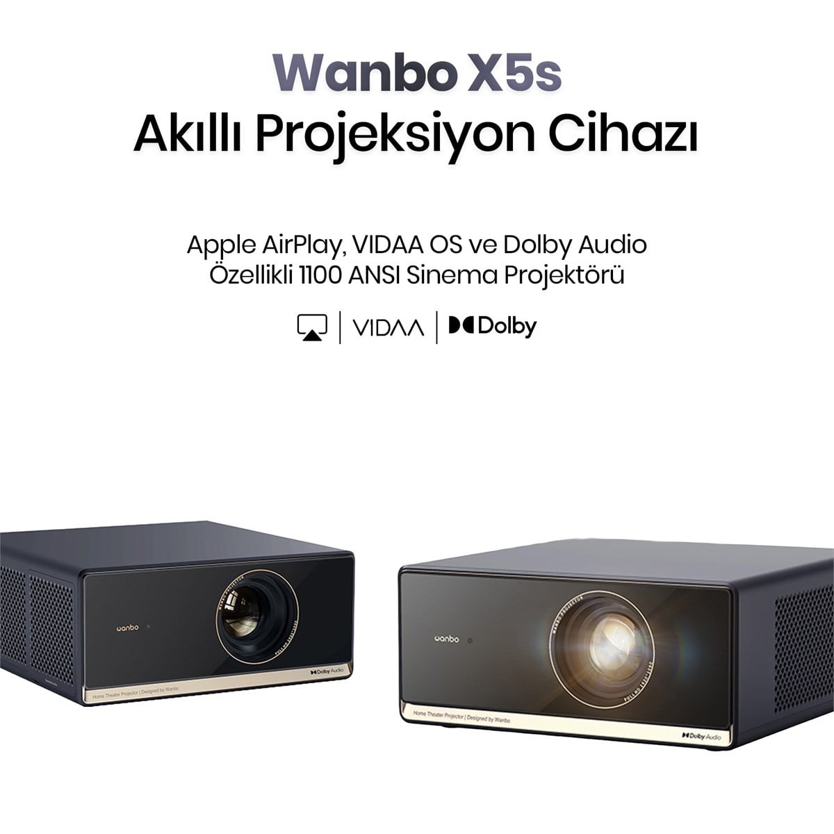 Wanbo X5 S 1100 ANSI Full HD VIDAA Voice Projeksiyon Cihazı | 4K Destekler | WiFi | Bluetooth