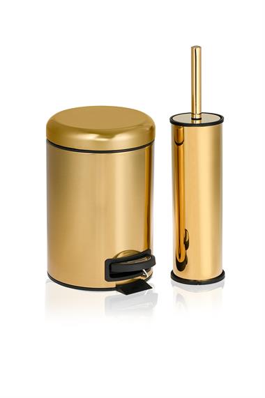 Noble life 2li Banyo Seti 3 LT Kova+Wc Fırça Gold