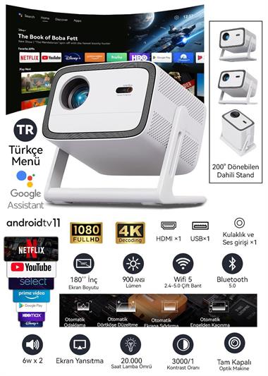Wanbo Vali 1 Projeksiyon Cihazı | 900 ANSI Lümen, Android TV, Dahili Stand