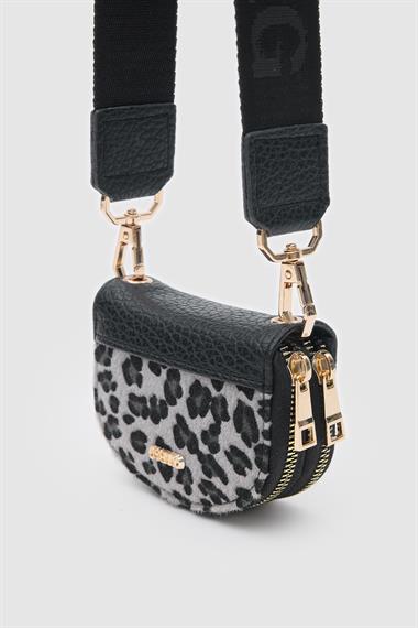 OLLBAG Jefece Siyah Leopar Desen Çanta Cüzdan