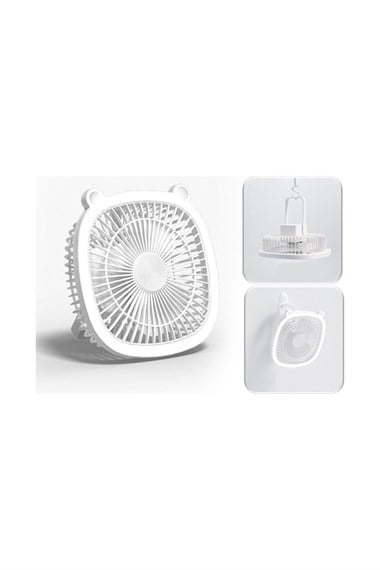 Bychie Led Işıklı Şarjlı Taşınabilir Masa Üstü Vantilatör ,Fan-BEYAZ
