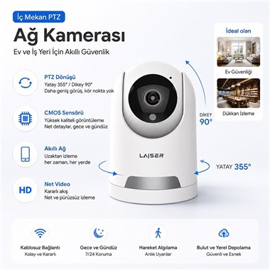 Laiser Bebek Evcil Hayvan Ve Ev Güvenlik Kamerası 1080p PTZ Kamera