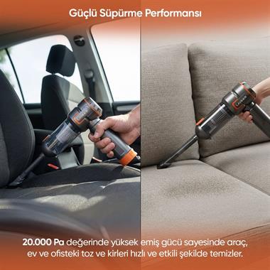 Laiser VT-120 5-in-1 Kablosuz Araç Süpürgesi: 20.000 Pa Güç & Değiştirilebilir 2 Bataryalı (Powerbank ve LED Işık Özellikli)