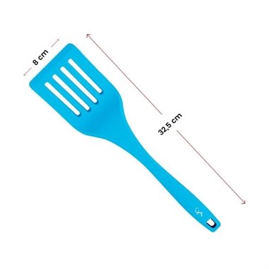 Lurch - Platin Silikon Delikli Spatula 32,5 cm Mavi - Yanmaz, Yapışmaz, Bükülmez, Çizmez, Tat ve Koku Bırakmaz - 240103