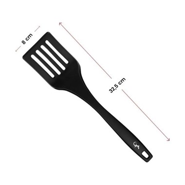 Lurch - Platin Silikon Delikli Spatula 32,5 cm Siyah - Yanmaz, Yapışmaz, Bükülmez, Çizmez, Tat ve Koku Bırakmaz - 240603