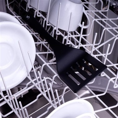 Lurch - Platin Silikon Delikli Spatula 32,5 cm Siyah - Yanmaz, Yapışmaz, Bükülmez, Çizmez, Tat ve Koku Bırakmaz - 240603