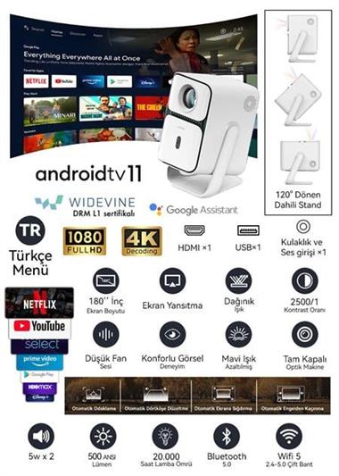 Wanbo T2 Ultra 500 ANSI Lümen Full HD Lisanslı Android TV Projeksiyon Cihazı