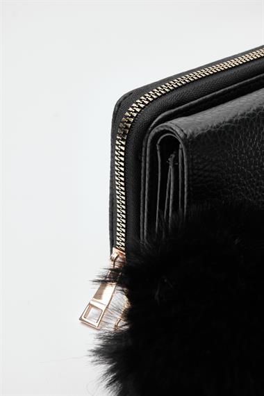 OLLBAG Maloni Siyah Ponpon Detaylı Yumuşak Bayan Cüzdan