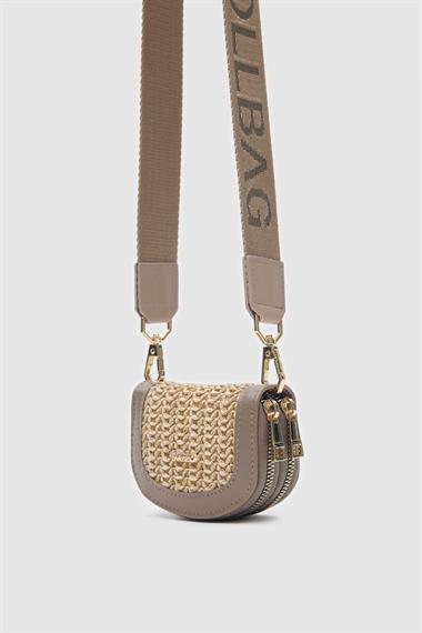 OLLBAG Jefece Hasır Vizon Çanta Cüzdan