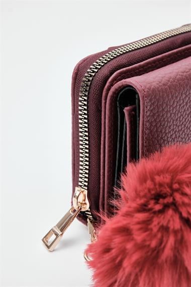 OLLBAG Maloni Bordo Ponpon Detaylı Yumuşak Bayan Cüzdan