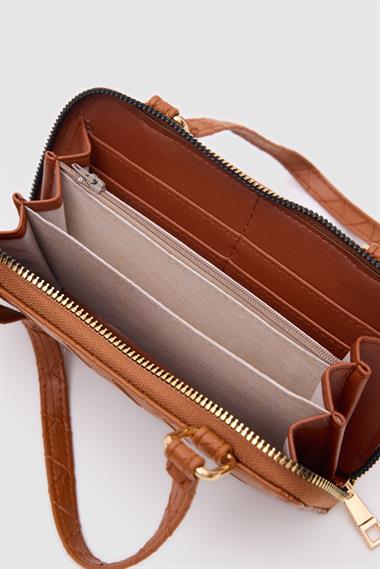 OLLBAG Klosa Taba Renk Çapraz Çanta Cüzdan