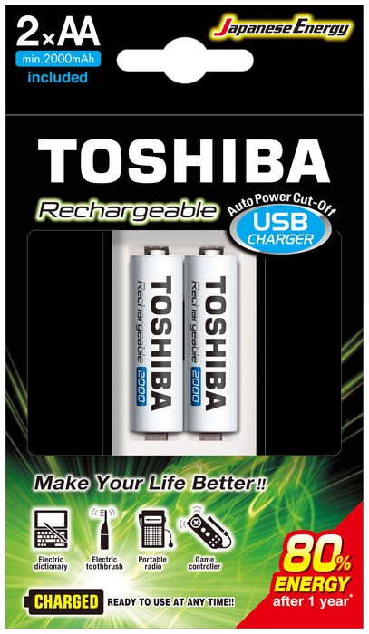TOSHIBA USB ŞARJ CİHAZI+2 AD.2000MAH KALEM PİL