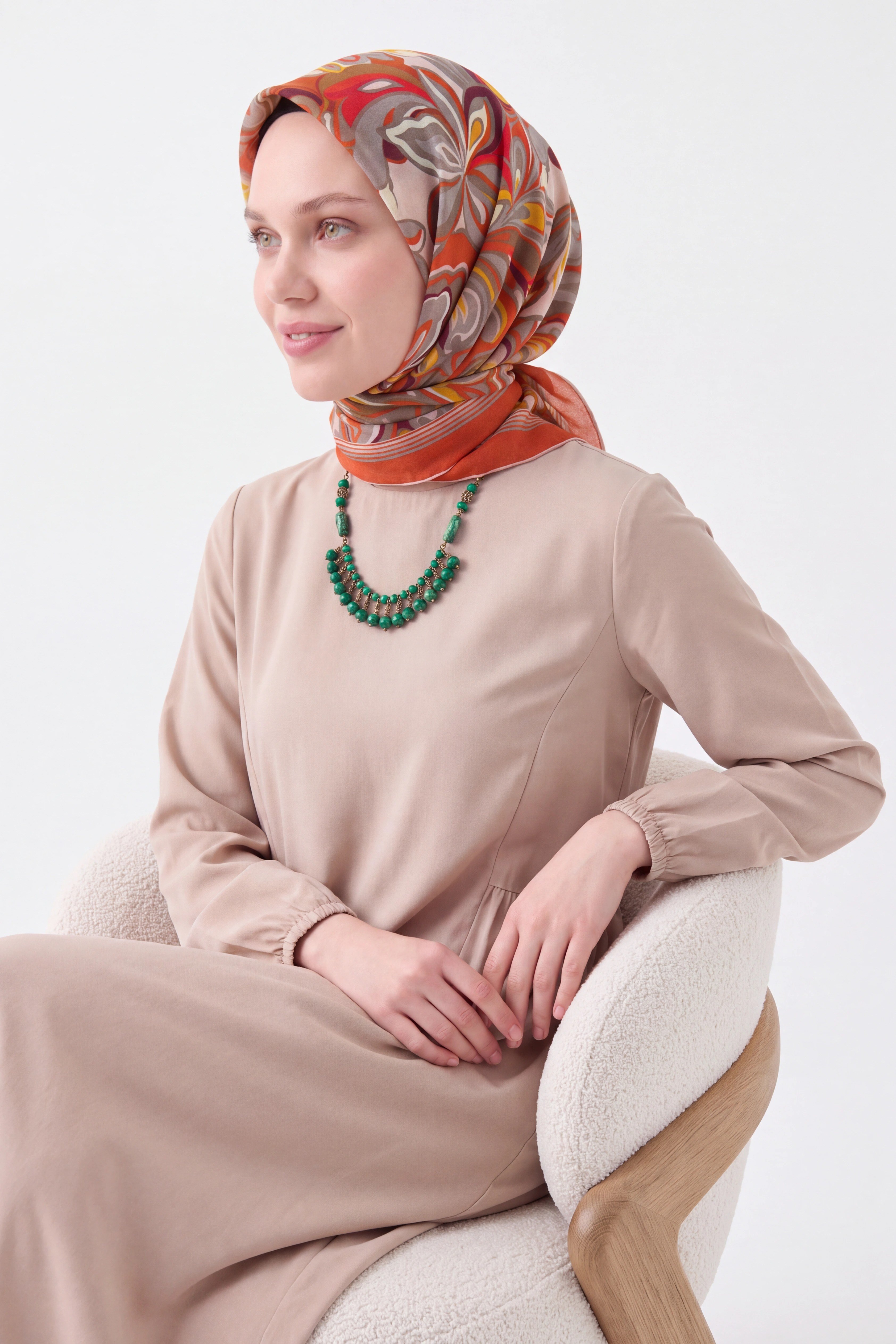 Velora Eşarp Aura Floral Koyu Turuncu
