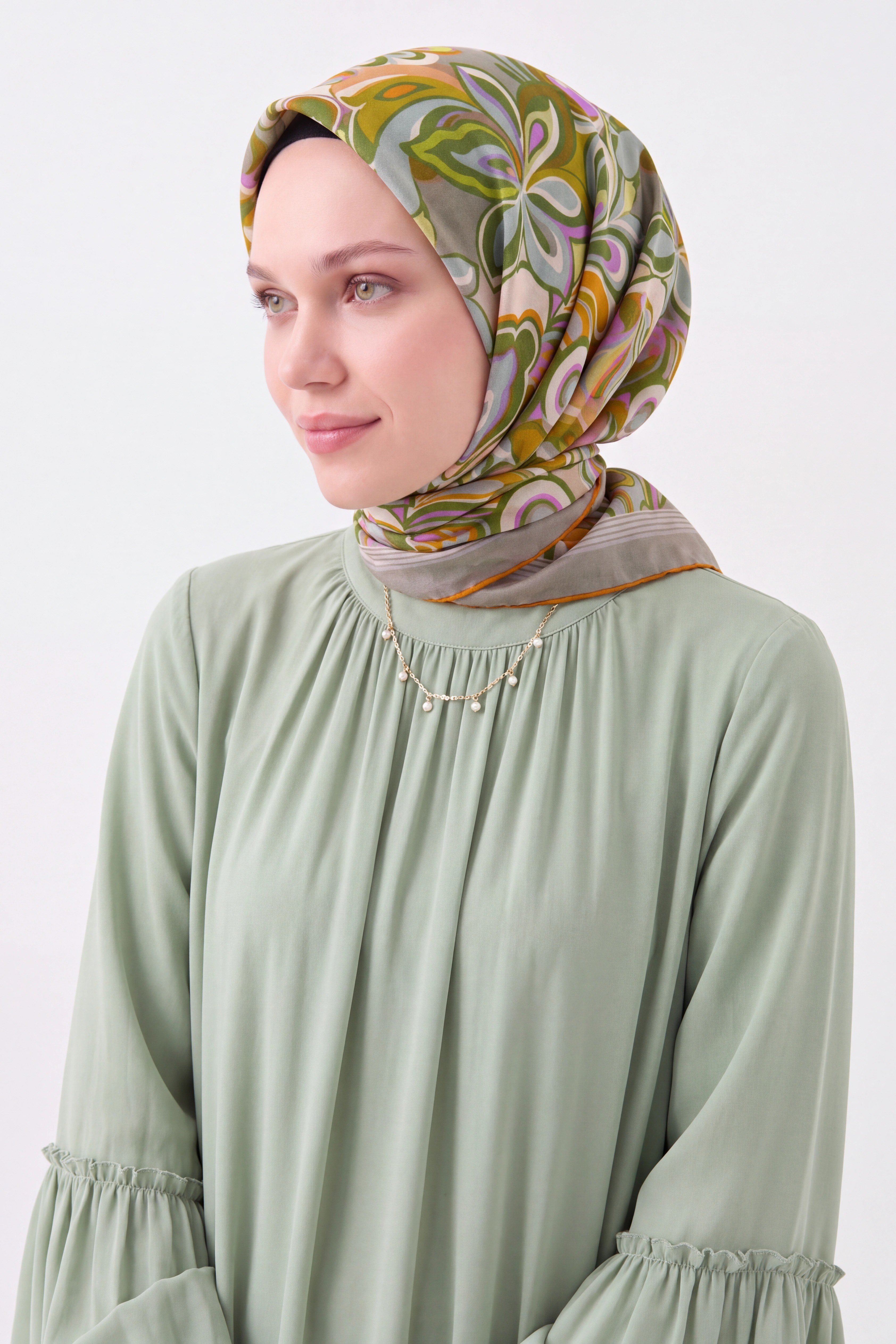 Velora Eşarp Aura Floral Yeşil