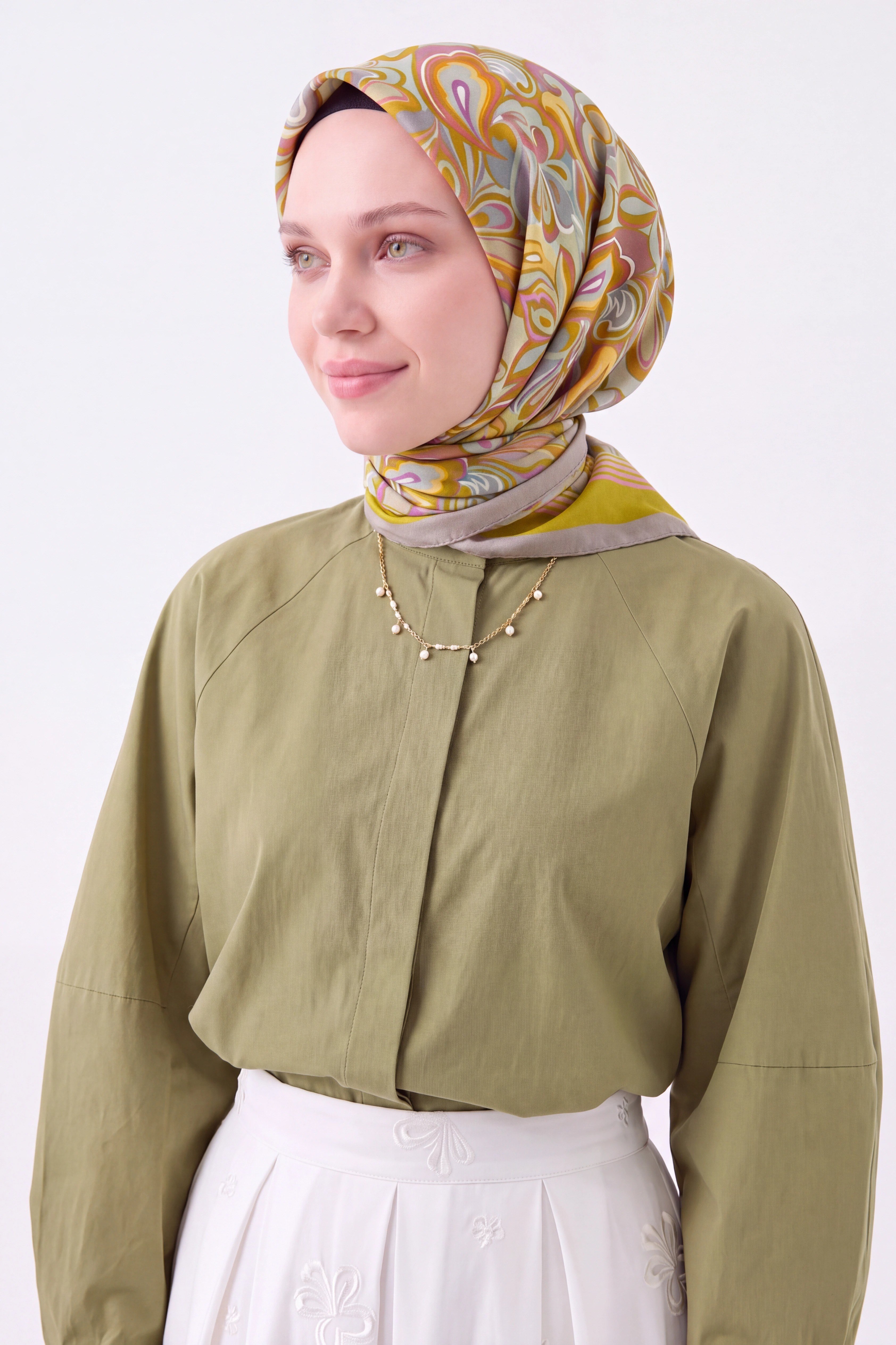 Velora Eşarp Aura Floral Yağ Yeşili