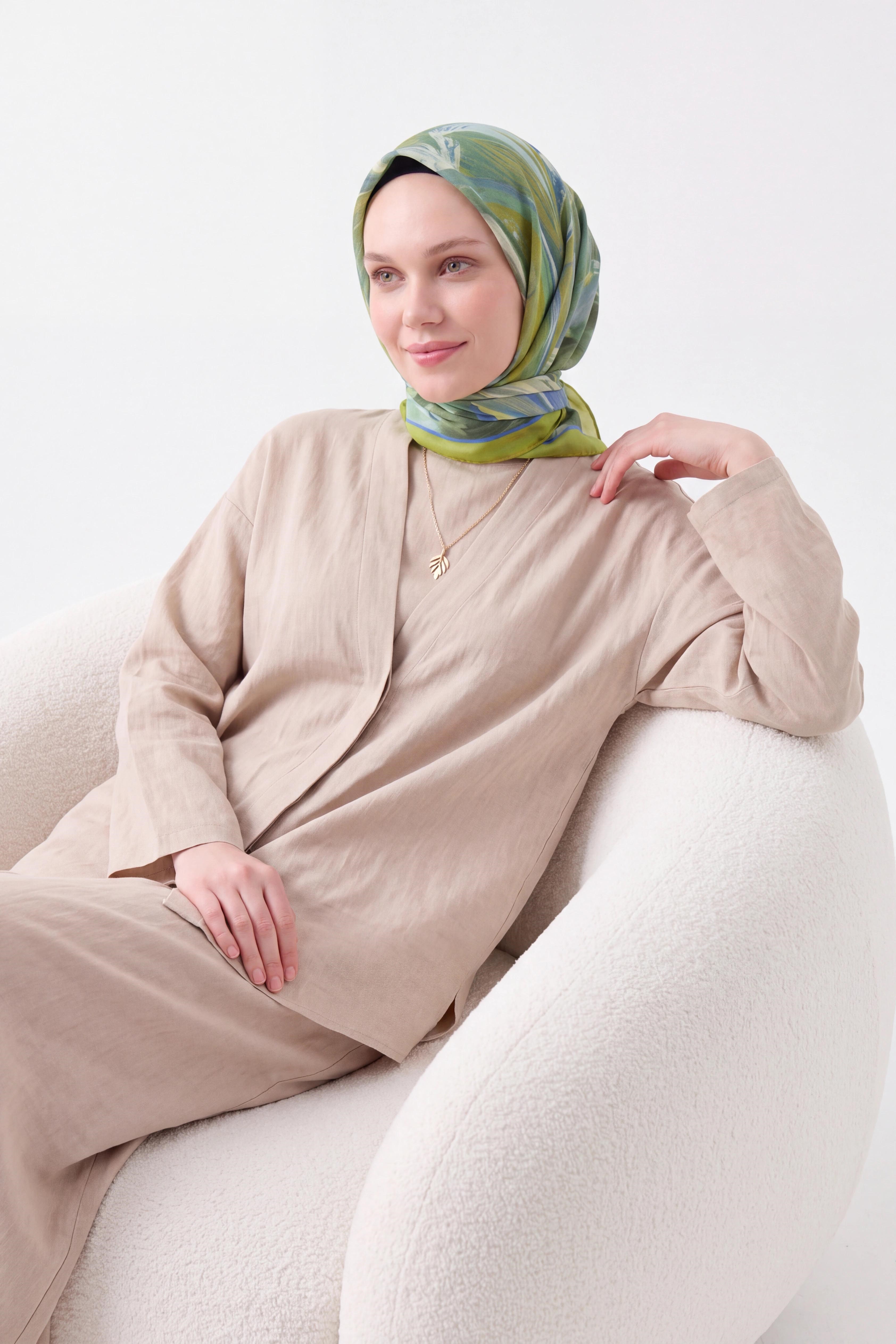 Velora Eşarp Fırça Desen Yeşil