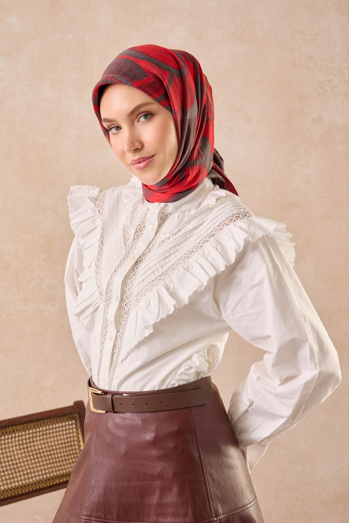 Velora Eşarp Abstract Koyu Kırmızı