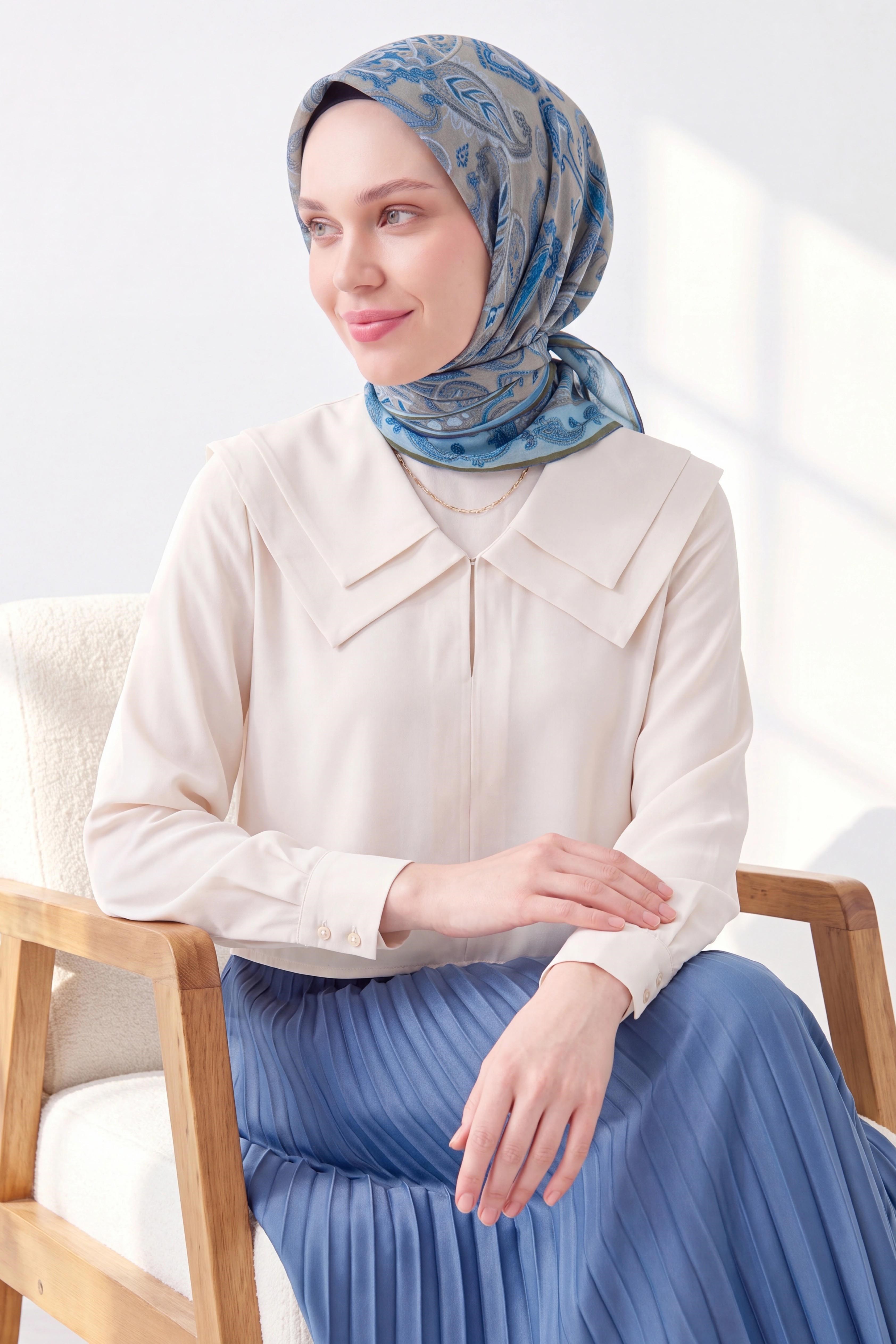 Soft Eşarp Şal Motif Yeşil Gri