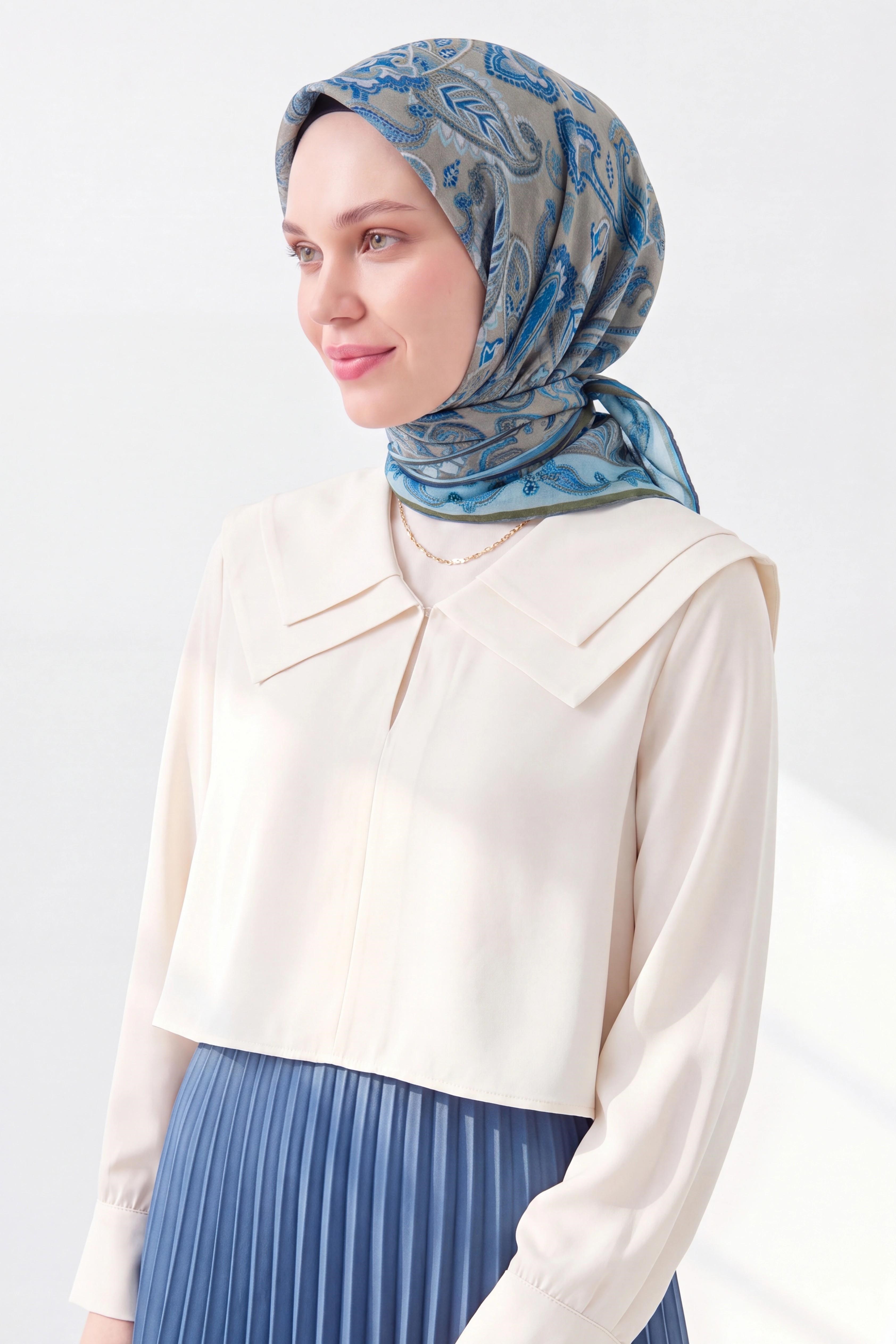 Soft Eşarp Şal Motif Yeşil Gri