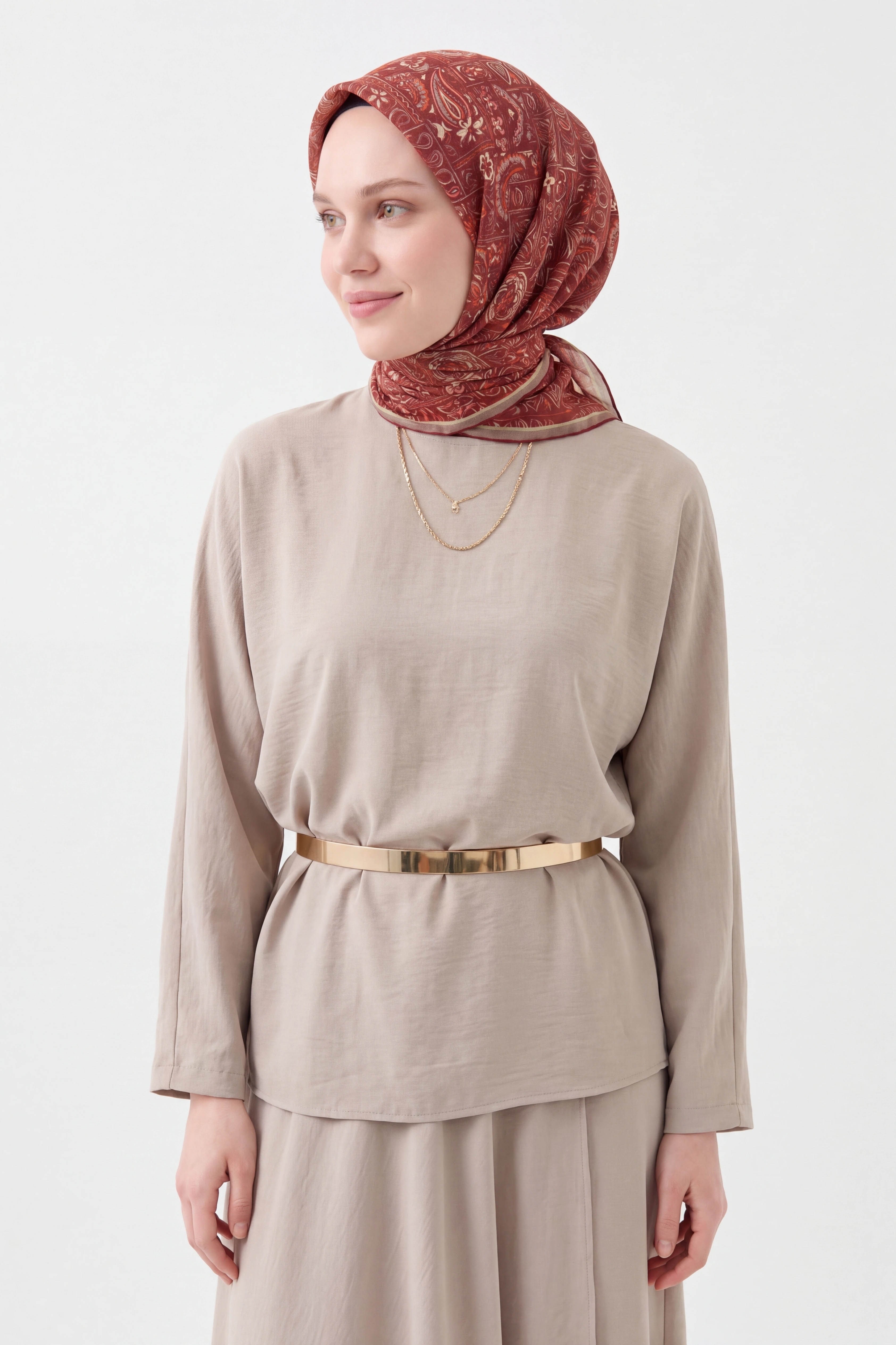 Soft Eşarp Etnik Bordo
