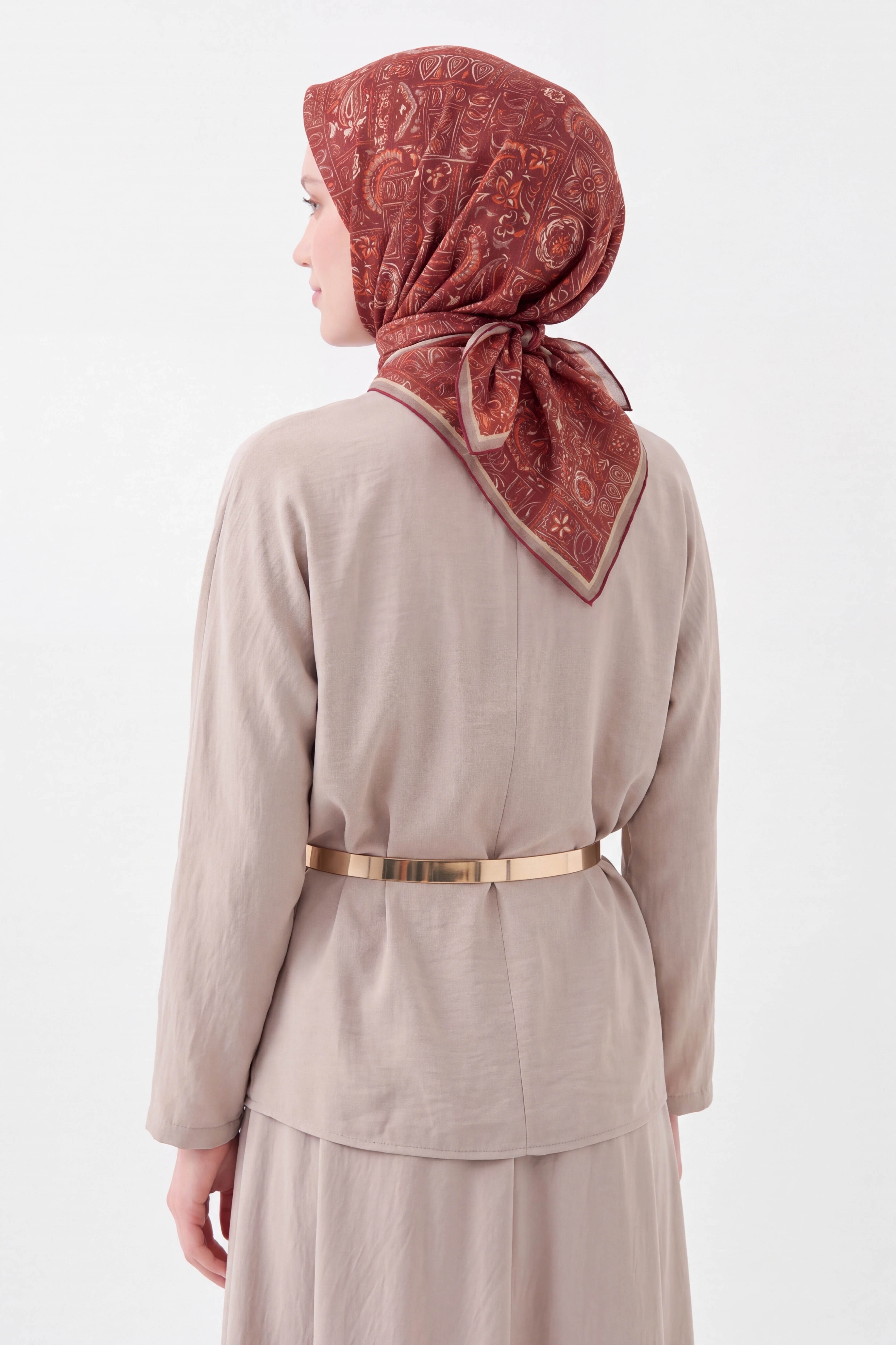 Soft Eşarp Etnik Bordo