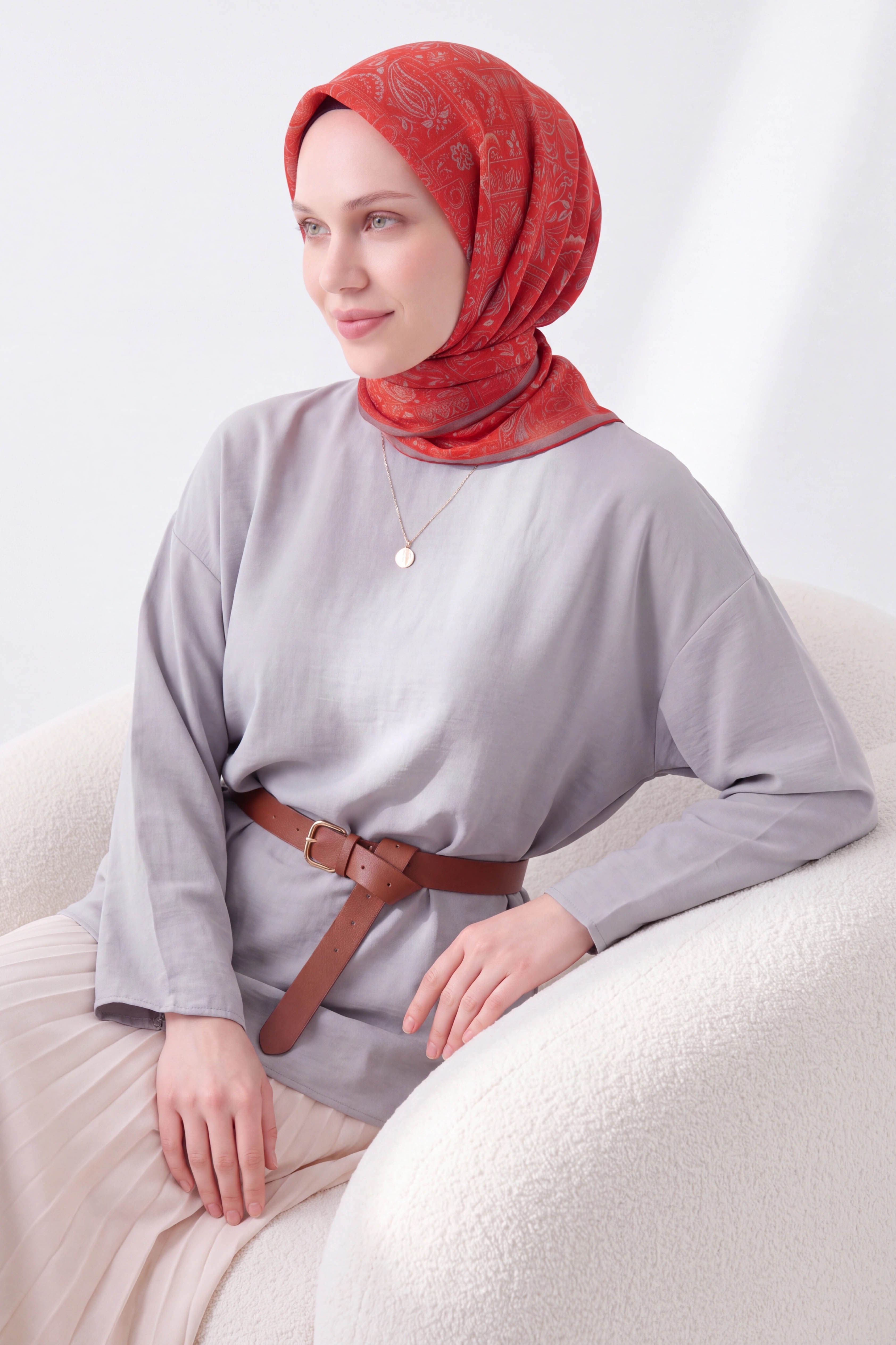 Soft Eşarp Etnik Kırmızı
